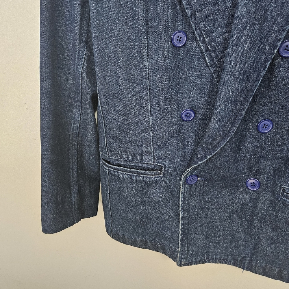 SOLD VTG 80s Ralph Lauren Blue Label Double Breasted Denim Blazer Jacket M - Picture 6 of 15